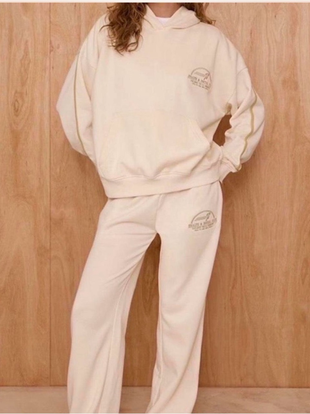 PrettyLittleThing Cream Oversized Hoodie & Track Pants Set